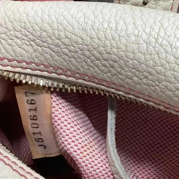 Dooney and Brourke Cream and Pink Pebbled Leather Bag Vintage Marchesa Satchel - Picture 16 of 16